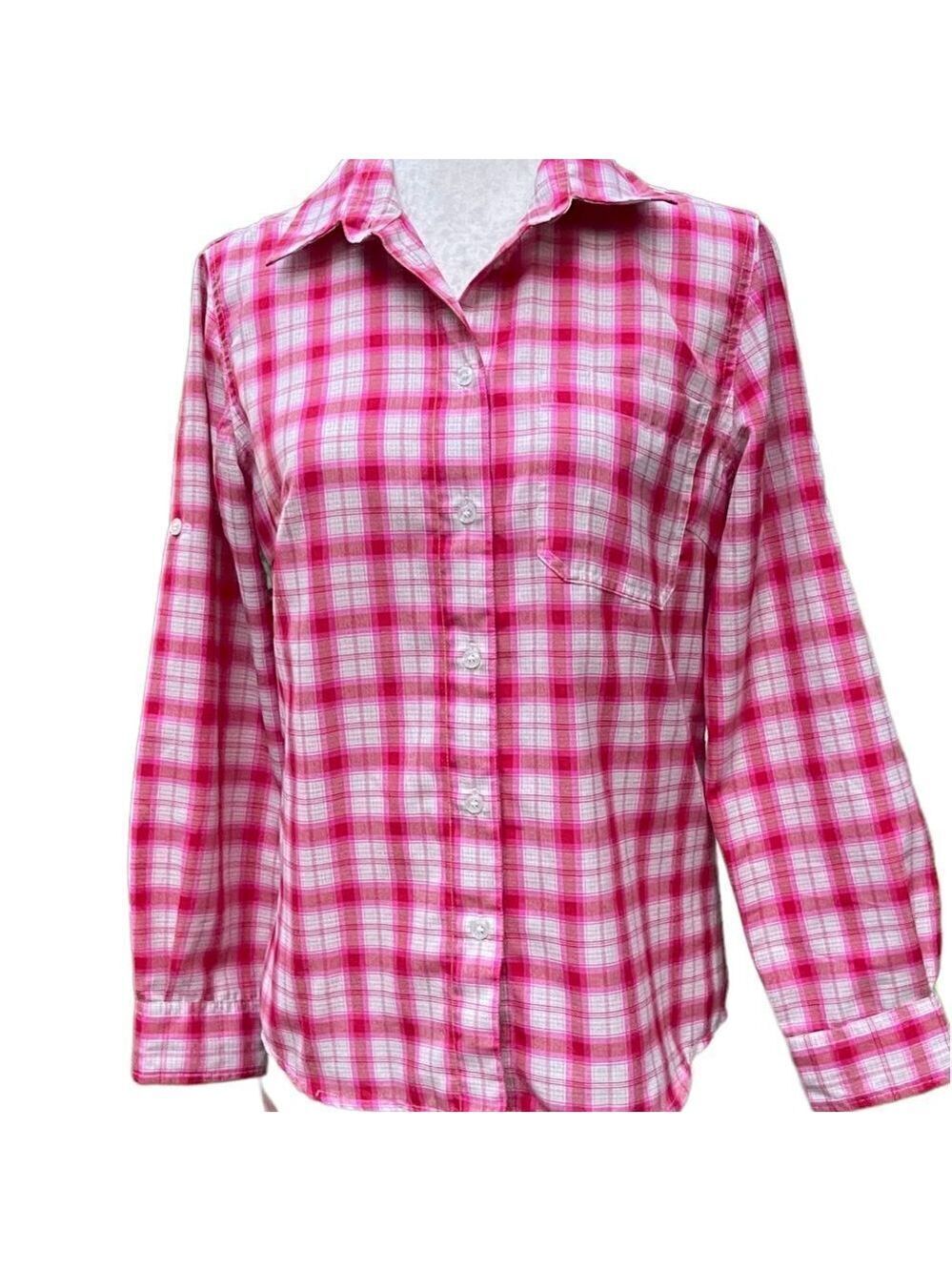 Odlo Pink Plaid Button Down Rugged Top Blouse Shirt Designed for Layering Size S